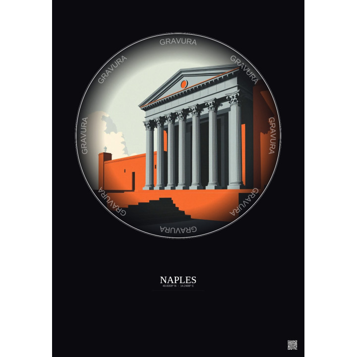 Naples Vintage Travel Poster – Museo Archeologico Nazionale Di Napoli | Gravura – Dark background