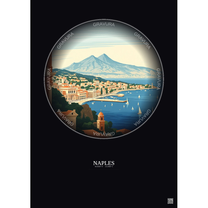 Affiche Naples – Poster illustration vintage – Napoli | Gravura – Fond foncé