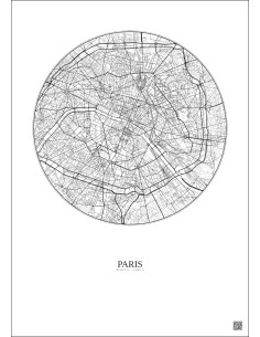 Affiche Paris – Poster carte de ville 6km | Gravura – Fond clair 2