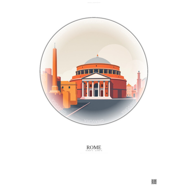 Rome Vintage Travel Poster – Pantheon | Gravura – Light background