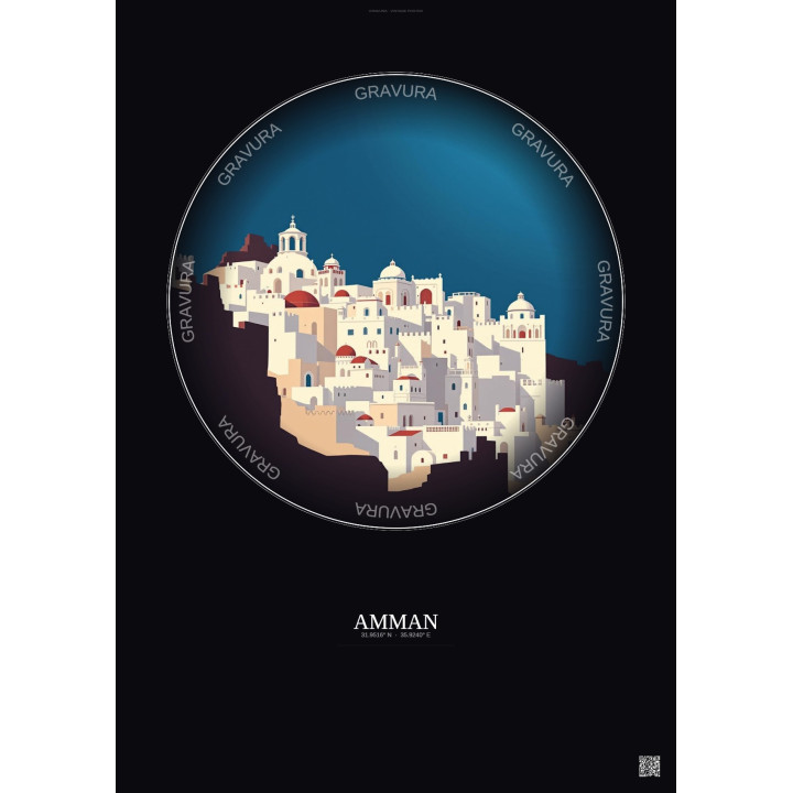 Amman Vintage Travel Poster – Amman | Gravura – Dark background
