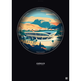 Amman Vintage Travel Poster – Amman International Stadium | Gravura – Dark background