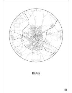 Affiche Reims – Poster carte de ville 10km | Gravura – Fond clair 2