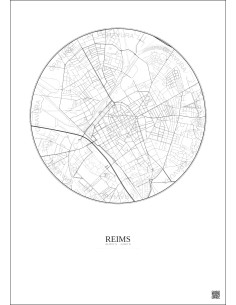 Affiche Reims – Poster carte de ville 2.5km | Gravura – Fond clair 2