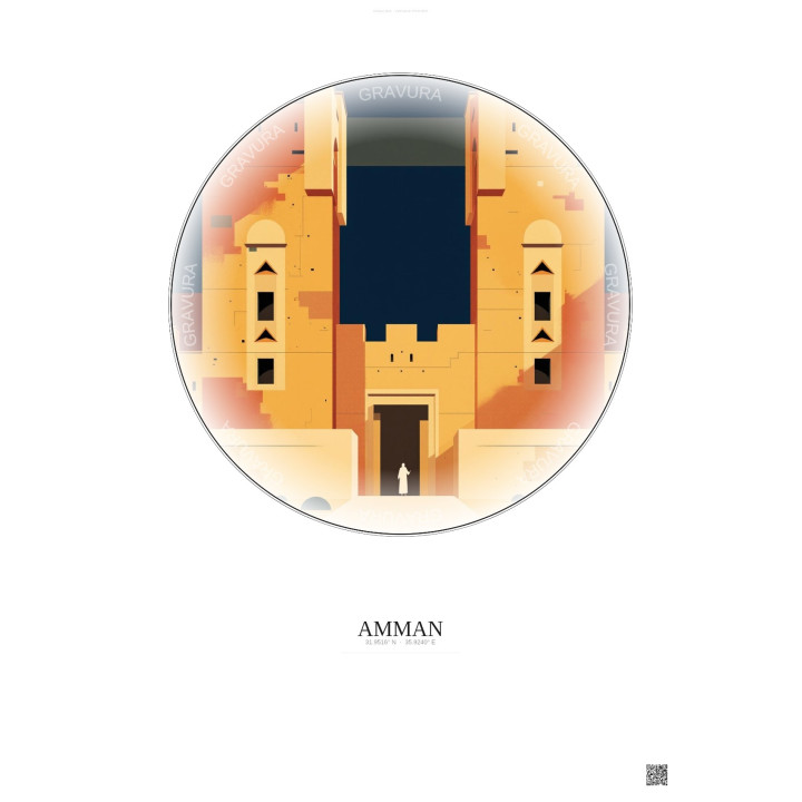 Amman Vintage Travel Poster – Qasr Mshatta | Gravura – Light background