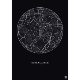 Affiche Kuala Lumpur – Poster carte de ville 6km | Gravura – Fond foncé