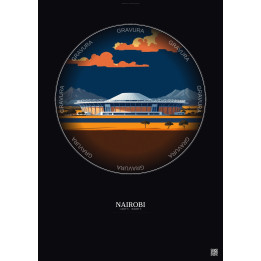 Affiche Nairobi – Poster illustration vintage – Moi International Sports Centre | Gravura – Fond foncé