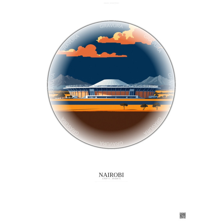 Affiche Nairobi – Poster illustration vintage – Moi International Sports Centre | Gravura – Fond clair