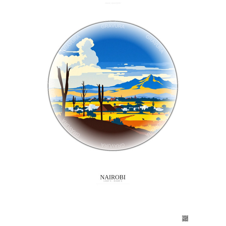 Affiche Nairobi – Poster illustration vintage – Nairobi | Gravura – Fond clair