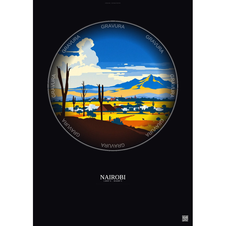 Affiche Nairobi – Poster illustration vintage – Nairobi | Gravura – Fond foncé