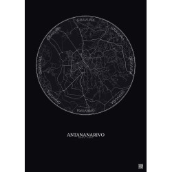 Affiche Antananarivo – Poster carte de ville 6km | Gravura – Fond foncé