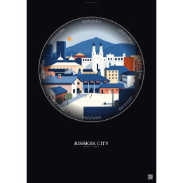 Bishkek City Vintage Travel Poster – Historic Old Town Of Bishkek City | Gravura – Dark background