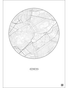 Affiche Athens – Poster carte de ville 2.5km | Gravura – Fond clair 2