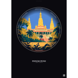 Phnom Penh Vintage Travel Poster – Royal Palace | Gravura – Dark background