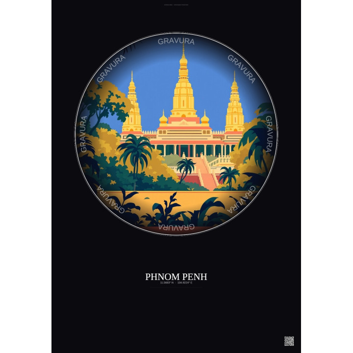 Phnom Penh Vintage Travel Poster – Royal Palace | Gravura – Dark background