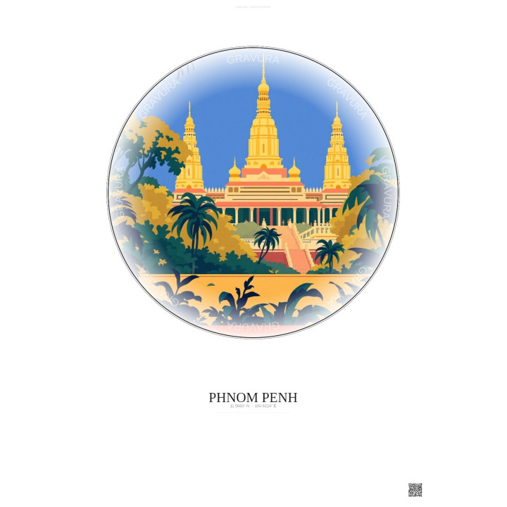 Phnom Penh Vintage Travel Poster – Royal Palace | Gravura – Light background