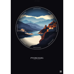 P Yongyang Vintage Travel Poster – Famous Viewpoint Of P Yongyang | Gravura – Dark background