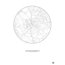 Affiche Antananarivo – Poster carte de ville 6km | Gravura – Fond clair