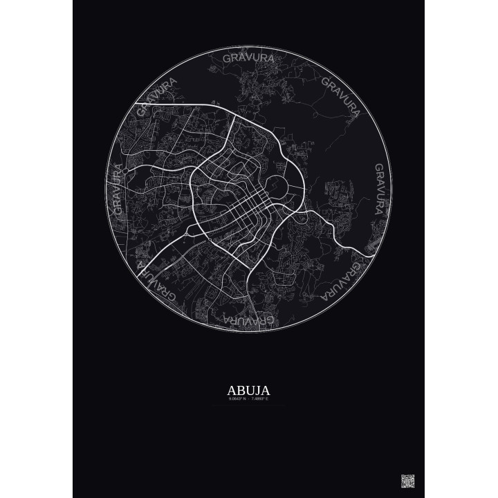 Affiche Abuja – Poster carte de ville 10km | Gravura – Fond foncé