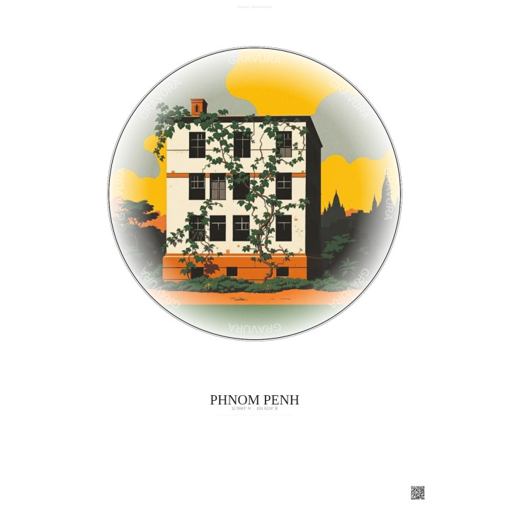 Phnom Penh Vintage Travel Poster – Tuol Sleng Torture Center | Gravura – Light background