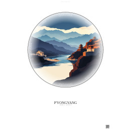 P Yongyang Vintage Travel Poster – Famous Viewpoint Of P Yongyang | Gravura – Light background