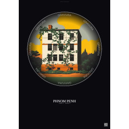 Phnom Penh Vintage Travel Poster – Tuol Sleng Torture Center | Gravura – Dark background