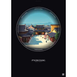 Affiche P Yongyang – Poster illustration vintage – Historic Old Town Of P Yongyang | Gravura – Fond foncé