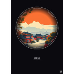 Affiche Seoul – Poster illustration vintage – Changdeokgung | Gravura – Fond foncé