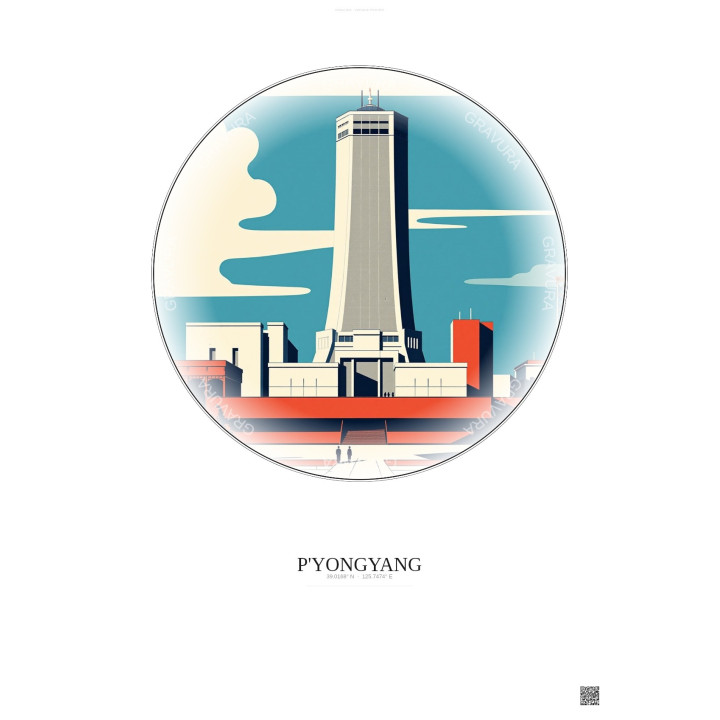 Affiche P Yongyang – Poster illustration vintage – Most Iconic Landmark Of P Yongyang | Gravura – Fond clair