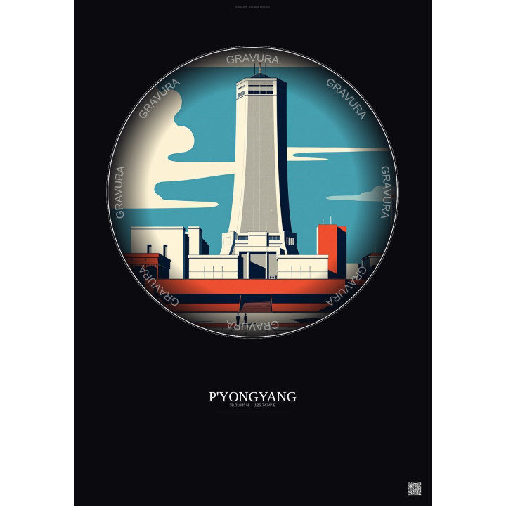 Affiche P Yongyang – Poster illustration vintage – Most Iconic Landmark Of P Yongyang | Gravura – Fond foncé