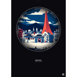 Affiche Seoul – Poster illustration vintage – Seoul | Gravura – Fond foncé