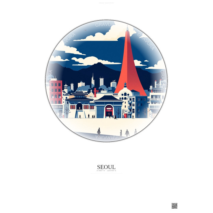 Affiche Seoul – Poster illustration vintage – Seoul | Gravura – Fond clair