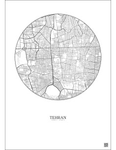 Affiche Tehran – Poster carte de ville 6km | Gravura – Fond clair