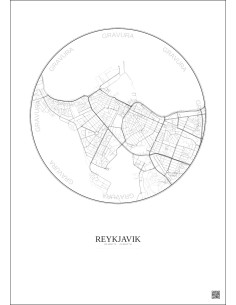 Affiche Reykjavik – Poster carte de ville 2.5km | Gravura – Fond clair