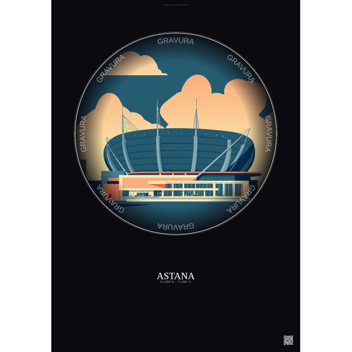 Affiche Astana – Poster illustration vintage – Astana Arena | Gravura – Fond foncé
