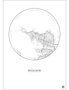 Affiche Reykjavik – Poster carte de ville 6km | Gravura – Fond clair