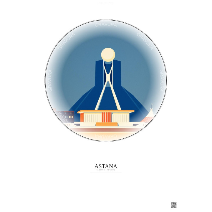 Affiche Astana – Poster illustration vintage – Astana | Gravura – Fond clair