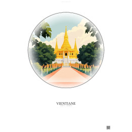 Affiche Vientiane – Poster illustration vintage – Haw Phra Kaew | Gravura – Fond clair