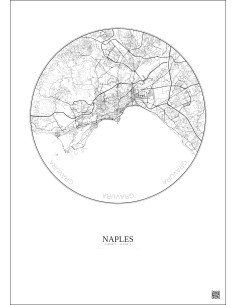 Naples City Map Poster 10km | Gravura – Light background 2