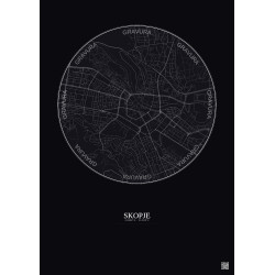 Affiche Skopje – Poster carte de ville 2.5km | Gravura – Fond foncé