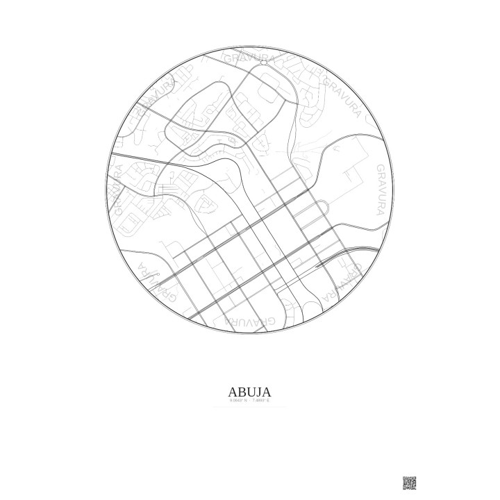 Affiche Abuja – Poster carte de ville 2.5km | Gravura – Fond clair