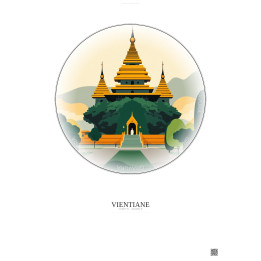 Affiche Vientiane – Poster illustration vintage – Wat Si Saket | Gravura – Fond clair