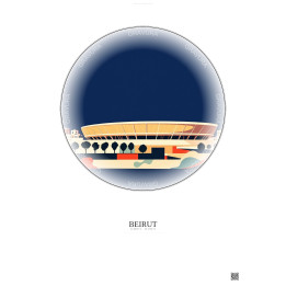 Affiche Beirut – Poster illustration vintage – Camille Chamoun Sports City Stadium | Gravura – Fond clair