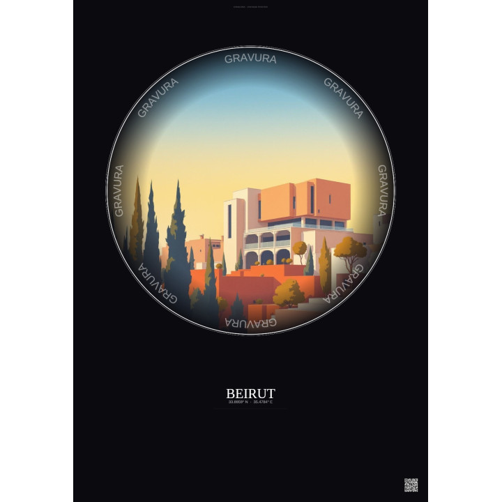 Affiche Beirut – Poster illustration vintage – Sursock Museum | Gravura – Fond foncé