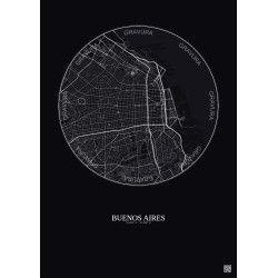Affiche Buenos Aires – Poster carte de ville 6km | Gravura – Fond foncé