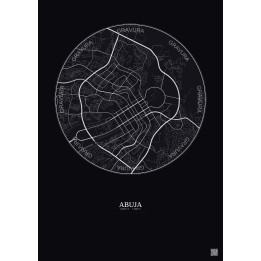 Affiche Abuja – Poster carte de ville 6km | Gravura – Fond foncé