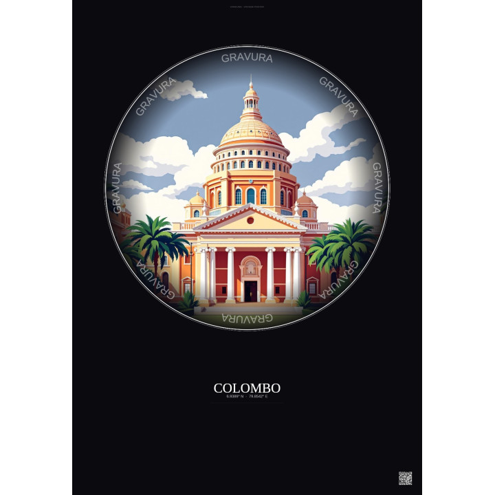Affiche Colombo – Poster illustration vintage – National Museum Of Colombo | Gravura – Fond foncé