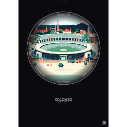 Affiche Colombo – Poster illustration vintage – R Premadasa Stadium | Gravura – Fond foncé