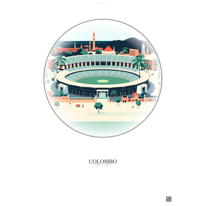 Affiche Colombo – Poster illustration vintage – R Premadasa Stadium | Gravura – Fond clair