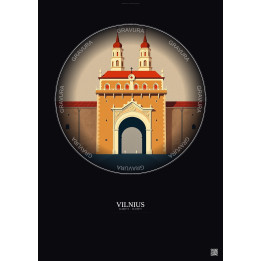 Vilnius Vintage Travel Poster – Gate Of Dawn | Gravura – Dark background